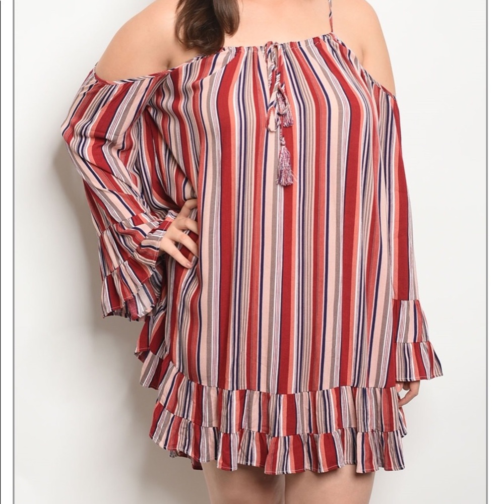 Red Pink Stripes Dress Plus Size